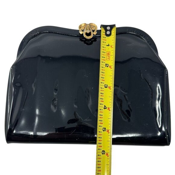 Vintage Admiral Black Patent Leather Evening Purse Clutch Gold-Tone Chain Clasp - Picture 15 of 16